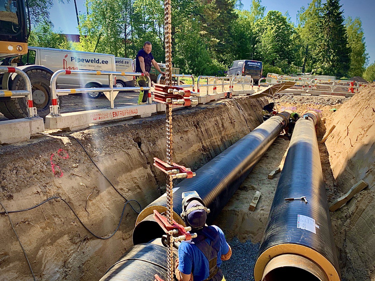 It's lunchtime; the welders are wrapping up their work to take a break