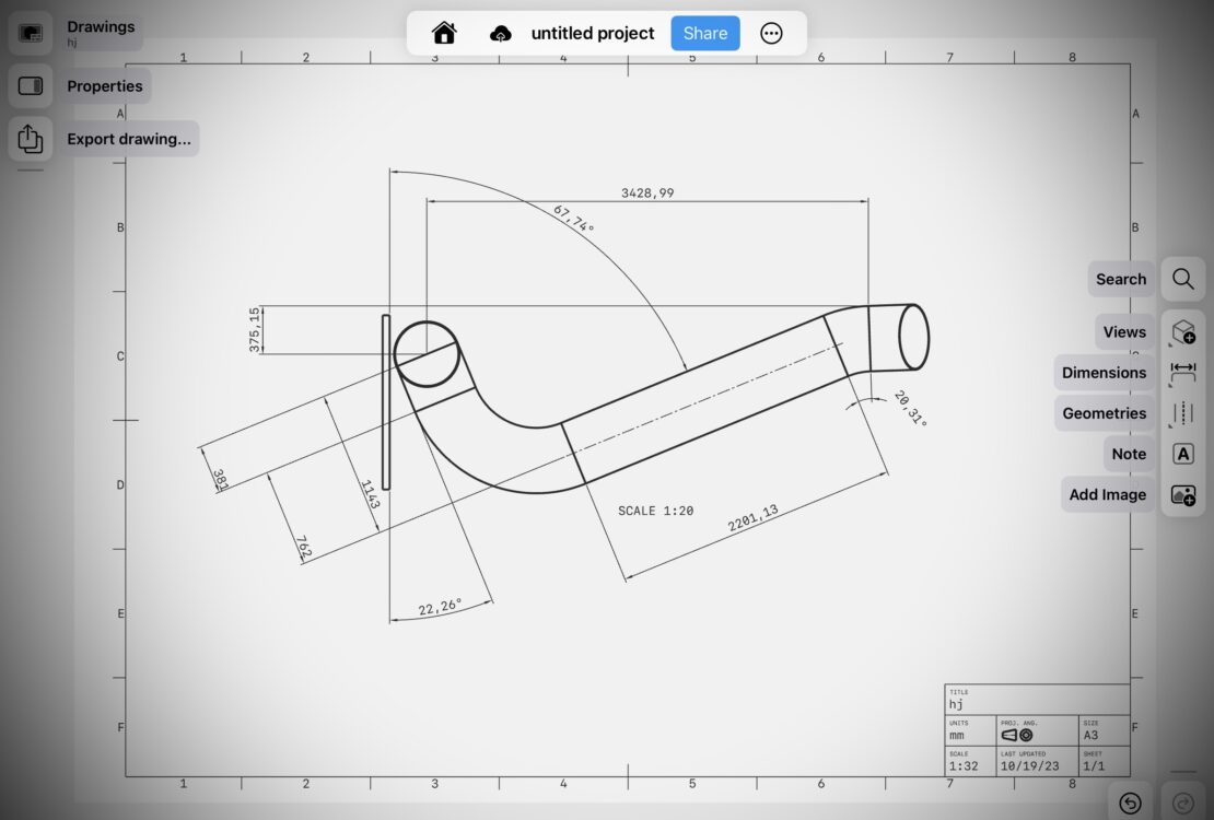 Detailed technical drawing of a pipeline component used in pipe fabrication. The blueprint includes dimensions, welding points, and specifications for precise manufacturing.