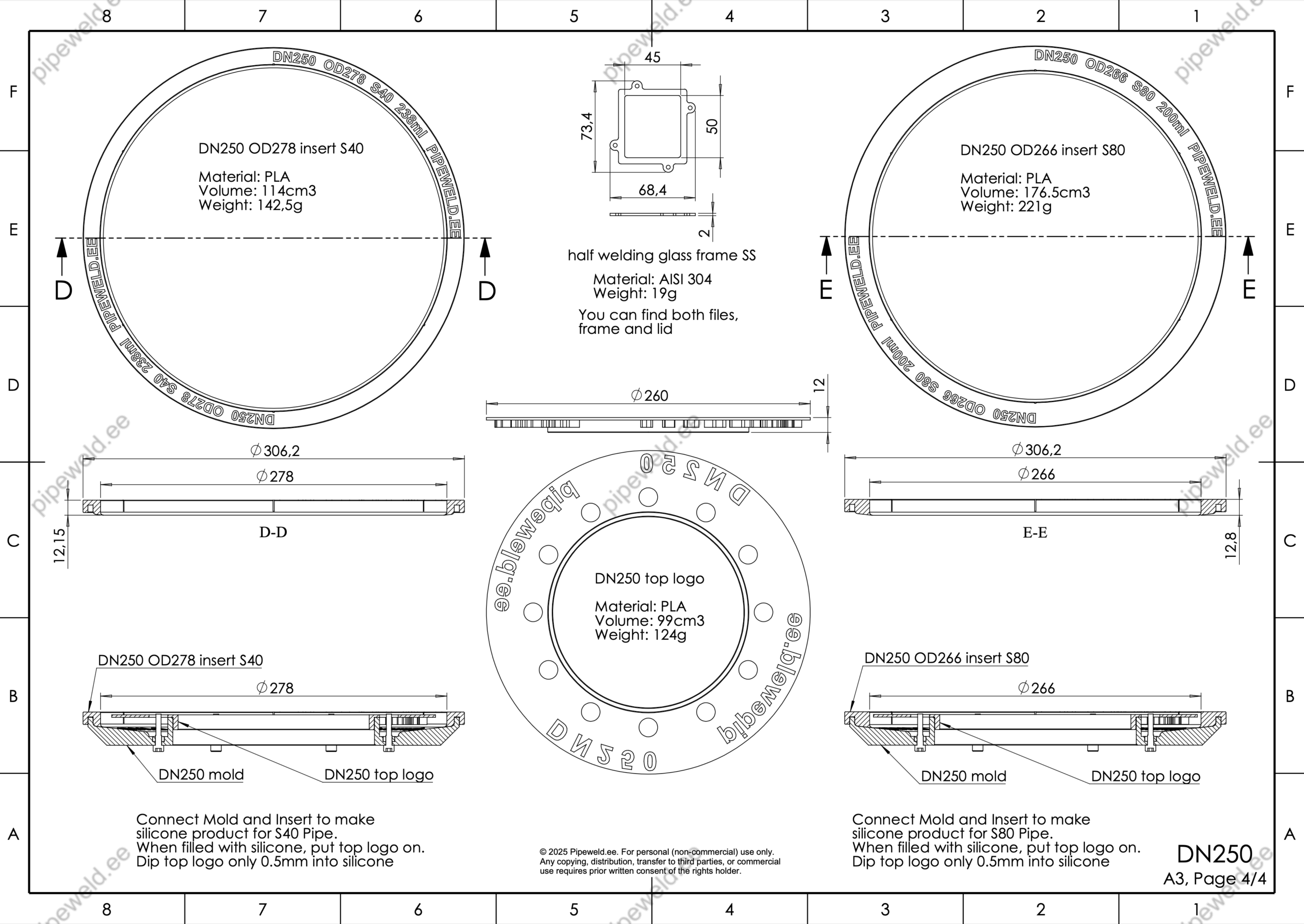 Чертёж специальных колец S40 и S80 для изготовления заглушки системы поддува для труб 