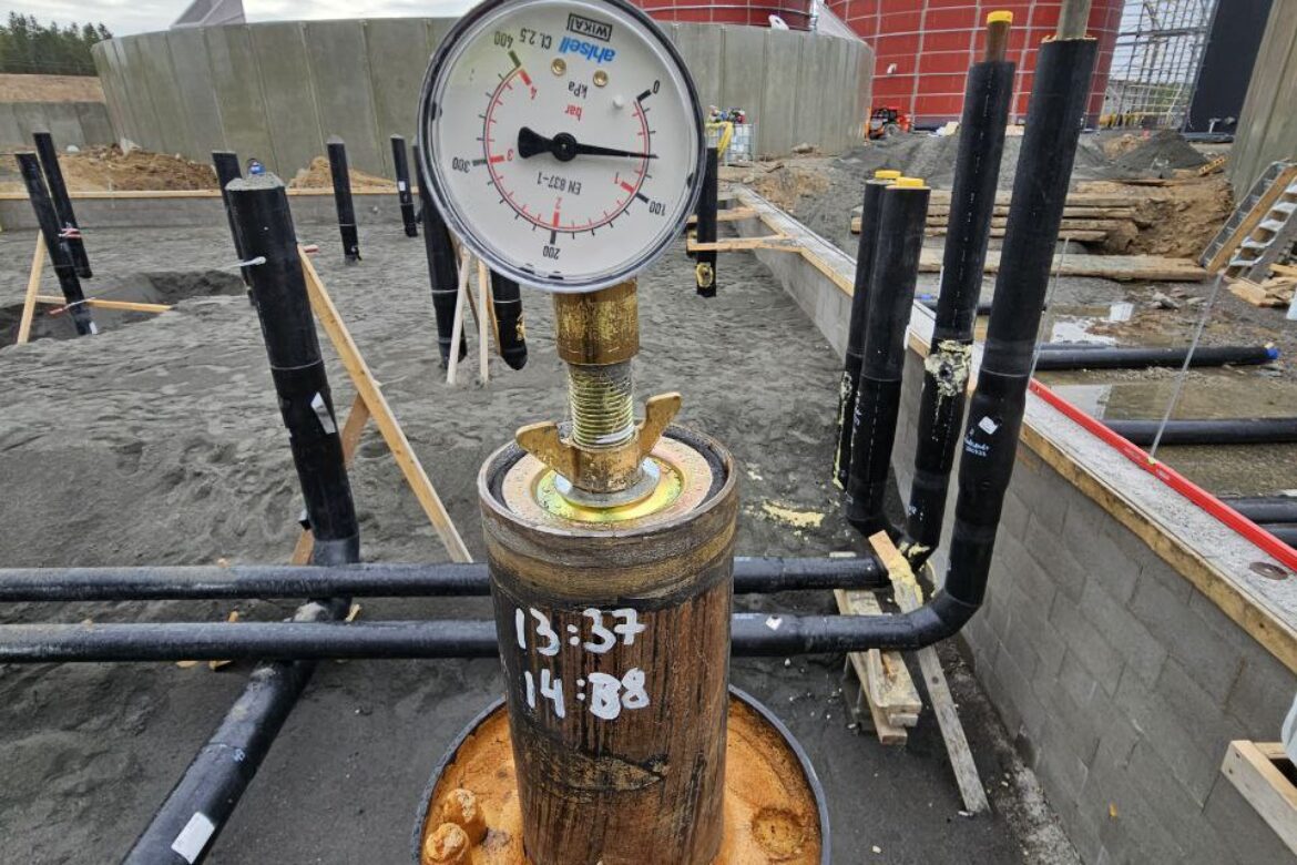 Hydro test of piping at biogas plant with main reactors