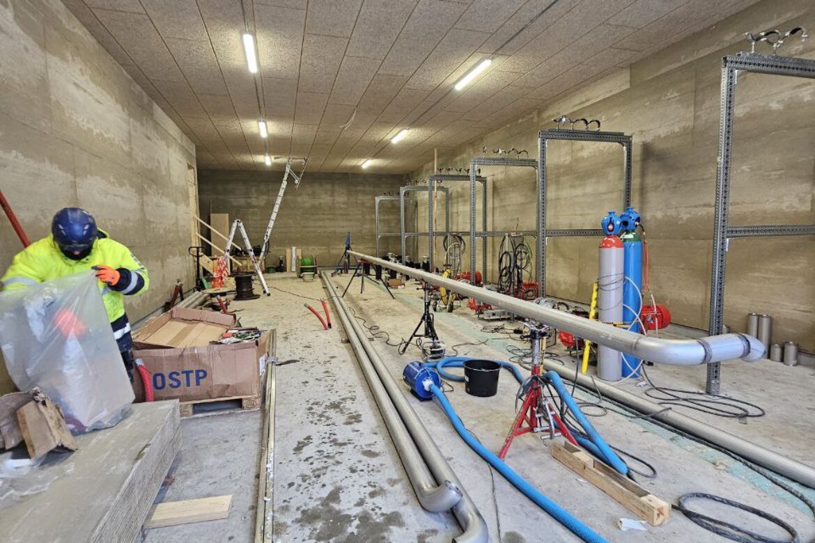 Pump station room at biogas plant installation